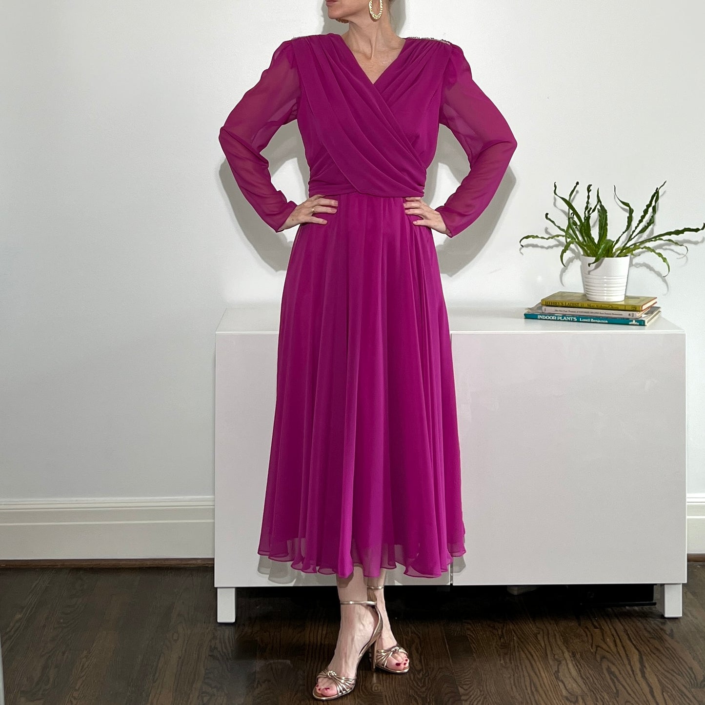 1980's Miss Elliette Magenta Party Dress